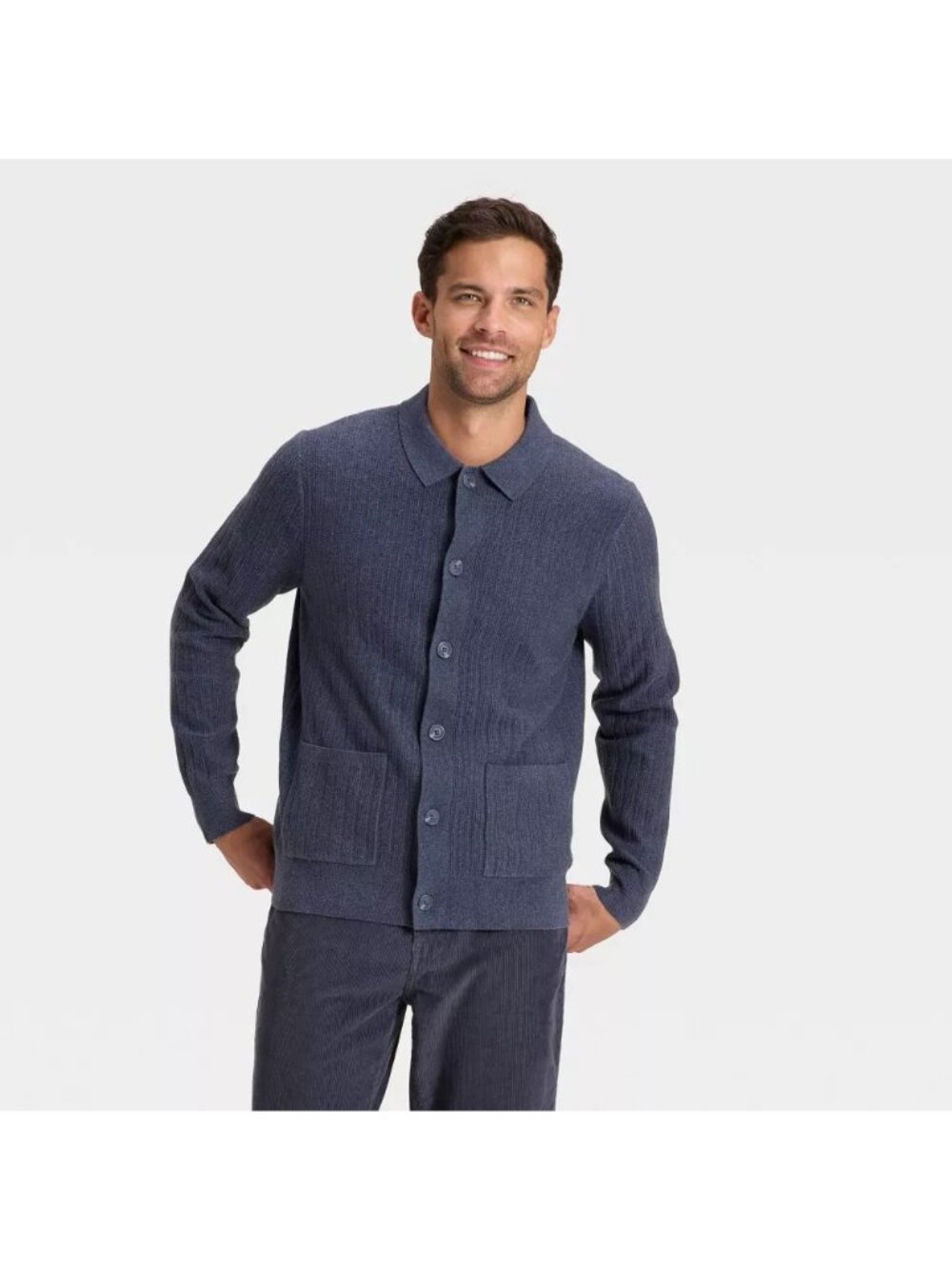 Goodfellow Navy Blue Collared Full Button Front Cardigan Sweater -- Men's Small